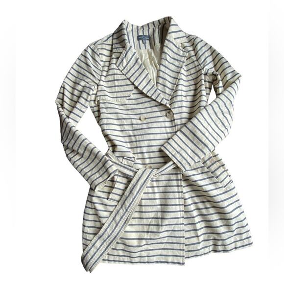 Market & Spruce Cream and Blue Stripe Jacket Size Small - Picture 11 of 12